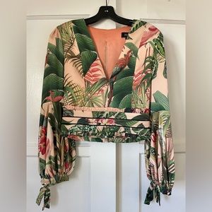 PatBO "Paradise" cropped top, Floral multi, Polyester blend, Retail Price: $425